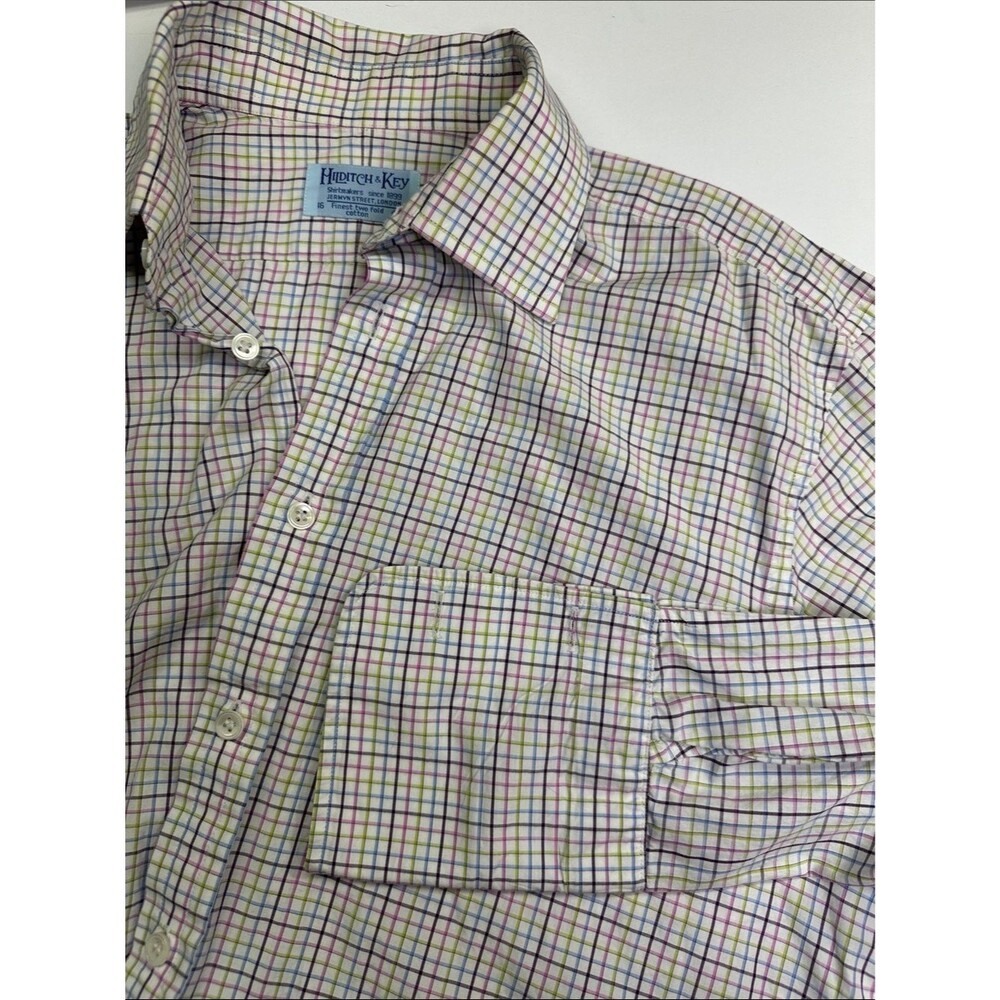Hilditch & Key London Two Fold Cotton Plaid Button Up Shirt, Double Cuffs